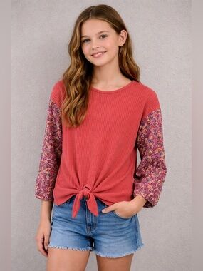 Daytrip Youth Waffle Knit Floral Top